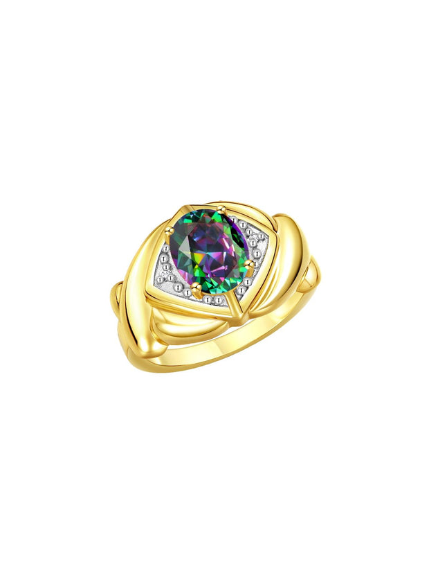 Rylos Hugs & Kisses XOXO Ring with 9X7MM Gemstone & Diamonds - Expressive Color Stone Jewelry for Women in Yellow Gold Plated Silver, Sizes 5-13