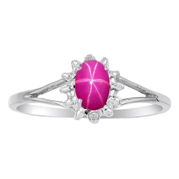 Rylos Rings For Women 14K White Gold - Diamond & Star Ruby Ring 6X4MM Color Stone Gemstone Jewelry For Women Gold Ring