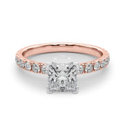 Rylos 14K Rose Gold Engagement Ring 1/2 Carat Size 7 Princess center Cut Lab Grown Diamond Center for Women