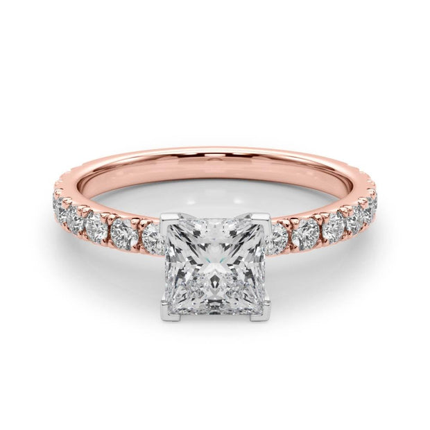 Rylos 14K Rose Gold Engagement Ring 1/2 Carat Size 7 Princess center Cut Lab Grown Diamond Center for Women