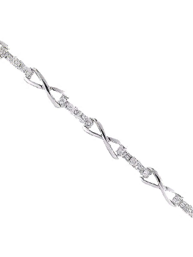 Rylos Diamond Tennis Bracelet Classic 14K White Gold X-O Hugs and Kisses Design Baguette and Round Diamonds - 7" *