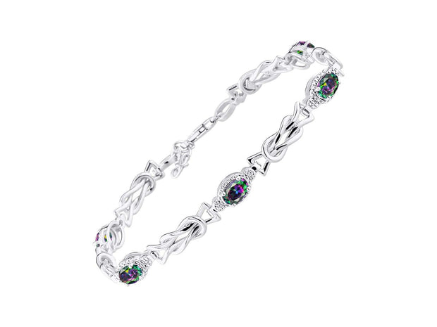 Rylos Matching Jewelry Sterling Silver Love Knot Set: Tennis Bracelet & Pendant Necklace. Gemstone & Diamonds, 7"-8" Adjustable Wrist, 18" Chain. 9X7MM & 7X5MM Birthstone Jewelry