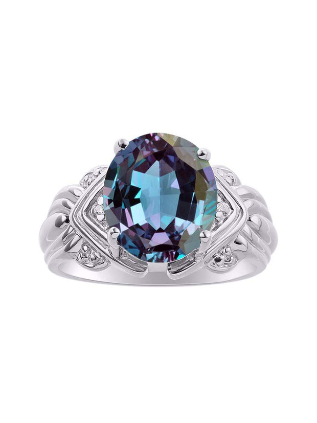 Rylos Ring with 12X10MM Gemstone & Diamonds – Striking Ring for Middle or Pointer Finger – Elegant Sterling Silver Jewelry for Women – Available in Sizes 5-13