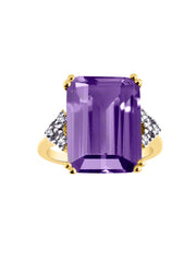 Rylos Women's 14K White Gold Emerald Cut Gemstone & Diamond Ring & Matching Necklace, Rectangular 16X12MM Amethyst February Birthstone; Size 0