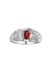 Rylos Men's Rings Classic Designer Style 8X6MM Oval Gemstone & Diamond Ring - Color Stone Birthstone Sterling Silver Ring for Men, Sizes 8-13.