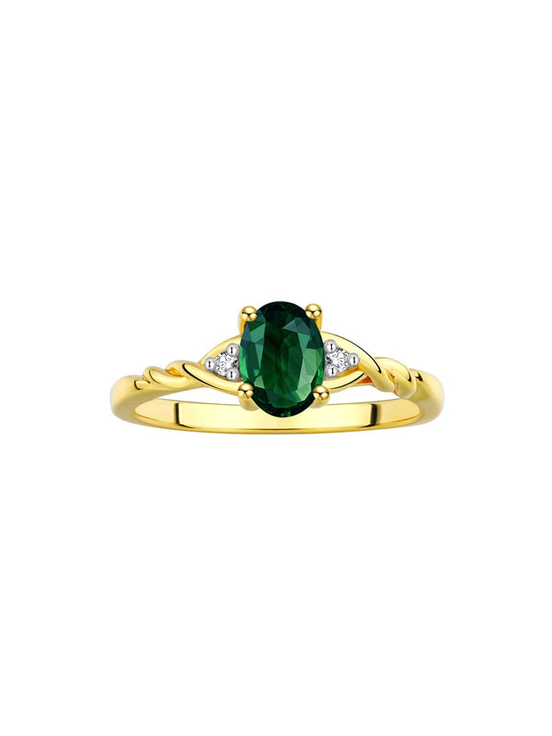 Rylos Yellow Gold Plated Silver Classic Birthstone Ring - 7X5MM Oval Gemstone & Diamonds - Women's Jewelry, Sizes 5-10