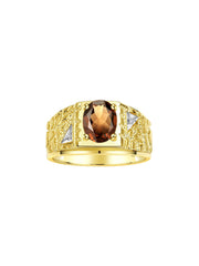 Rylos Men's Rings Designer Nugget Ring: Oval 9X7MM Gemstone & Sparkling Diamonds - Color Stone Birthstone Rings for Men, Yellow Gold Plated Silver Rings in Sizes 8-13. Mens Jewelry