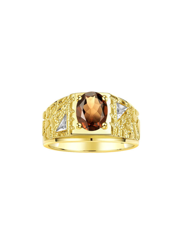 Rylos Men's Rings Designer Nugget Ring: Oval 9X7MM Gemstone & Sparkling Diamonds - Color Stone Birthstone Rings for Men, Yellow Gold Plated Silver Rings in Sizes 8-13. Mens Jewelry