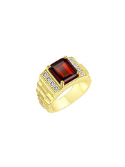 Rylos Men's Rings Yellow Gold Plated Silver Designer Style 10X8MM Emerald Cut Shape Gemstone & Diamonds - Color Stone Birthstone Rings for Men, Sizes 8-13.