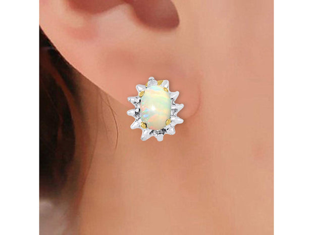 RYLOS Earrings For Women 14K White Gold - October Birthstone Earrings - Opal 6X4MM Color Stone Gemstone Jewelry For Women Gold Earrings