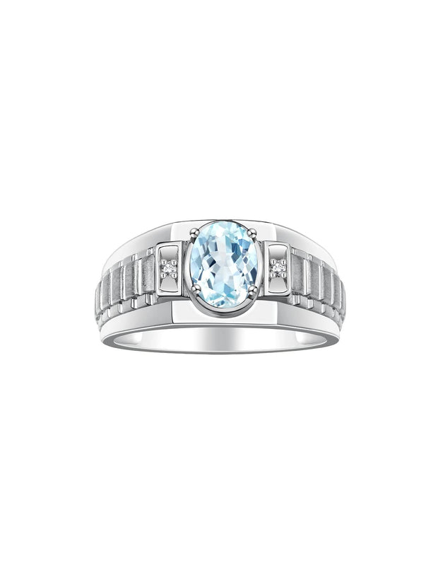 Rylos Men's Rings Classic Designer Style 8X6MM Oval Gemstone & Sparkling Diamond Ring - Color Stone Birthstone Rings for Men, in Sterling Silver, Sizes 8-13. Timeless Sophistication in Men's Jewelry!