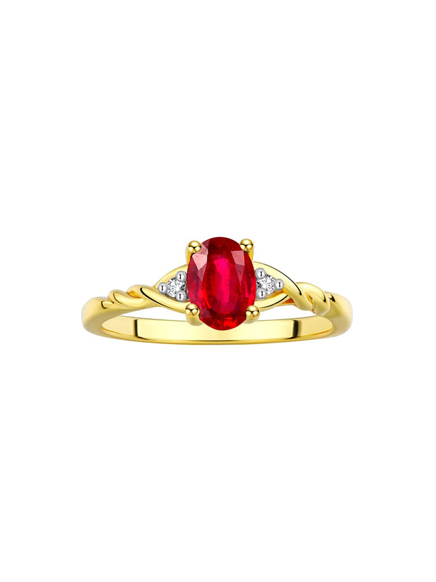 Rylos Yellow Gold Plated Silver Classic Birthstone Ring - 7X5MM Oval Gemstone & Diamonds - Women's Jewelry, Sizes 5-10