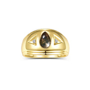 Rylos Men's Pear-Shaped Tear Drop Cabochon Gemstone & Diamond Ring Set in Yellow Gold Plated Silver  Elegant Men's Jewelry in Sizes 8-13