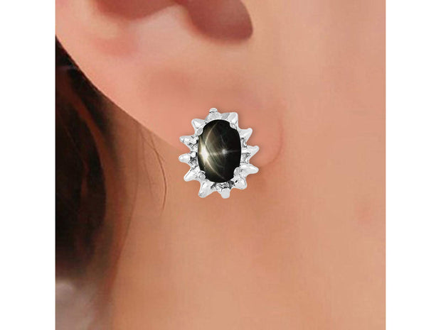 RYLOS Earrings For Women 14K White Gold - Diamond & Black Star Sapphire Earrings 6X4MM Color Stone Gemstone Jewelry For Women Gold Earrings