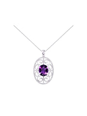 Rylos 14K White Gold Halo Designer Style Necklace: Gemstone & Diamond Pendant, 18" Chain, 12X10MM, Women's Elegant Jewelry