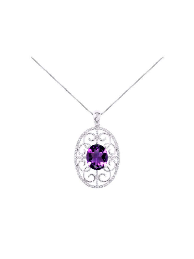 Rylos 14K White Gold Halo Designer Style Necklace: Gemstone & Diamond Pendant, 18" Chain, 12X10MM, Women's Elegant Jewelry