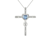 Rylos Women's 14K White Gold Heart Gemstone & Diamond Cross Necklace. 6MM Birthstone. With 18" Chain. Elegant Jewelry for Women.