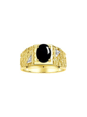 Rylos Men's Rings Designer Nugget Ring: Oval 9X7MM Gemstone & Sparkling Diamonds - Color Stone Birthstone Rings for Men, Yellow Gold Plated Silver Rings in Sizes 8-13. Mens Jewelry