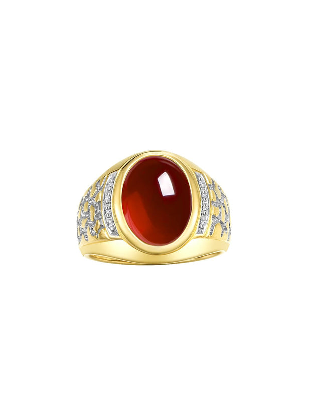 Rylos Men's Nugget Ring in Yellow Gold Plated Silver Cabochon Gemstone and Diamonds in Sizes 8-13.