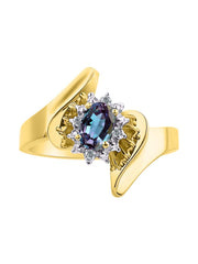 Rylos Floral Designer Ring with 6X4MM Oval Gemstone & Sparkling Diamonds in Yellow Gold Plated Silver- Birthstone Jewelry for Women - Available in Sizes 5 to 10 Embrace Elegance!