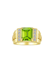 Rylos Men's Rings Yellow Gold Plated Silver Designer Style 10X8MM Emerald Cut Shape Gemstone & Diamonds - Color Stone Birthstone Rings for Men, Sizes 8-13.