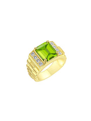 Rylos Men's Rings Yellow Gold Plated Silver Designer Style 10X8MM Emerald Cut Shape Gemstone & Diamonds - Color Stone Birthstone Rings for Men, Sizes 8-13.