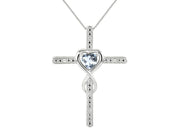 Rylos Women's 14K White Gold Heart Gemstone & Diamond Cross Necklace. 6MM Birthstone. With 18" Chain. Elegant Jewelry for Women.