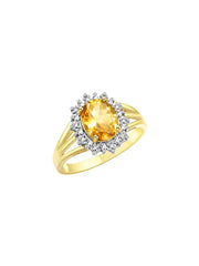 Rylos 14K Yellow Gold Ring: Princess Diana Inspired 9X7MM Gemstone and Dazzling Halo of Diamonds - Exquisite Jewelry for Women in Sizes 5-10