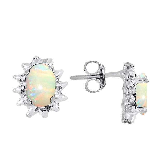 Rylos Matching Jewelry For Women 14K White Gold - October Birthstone- Ring, Earrings & Necklace - Opal 6X4MM Color Stone Gemstone Jewelry For Women Gold Jewelry