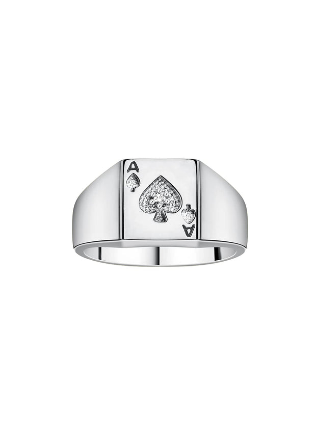 Rylos Gambling Rings Designer Ring: Lucky Ace of Spades Poker Ring with Diamond - Stylish Sterling Silver Ring, Sizes 6-13. Perfect Pinky Ring Choice!