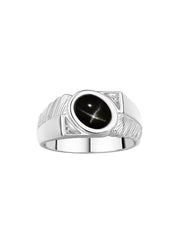 Rylos Men's Rings 14K White Gold - Black Star Sapphire & Diamond Ring Band Rings For Men Mens Jewelry Gold Rings Size 10