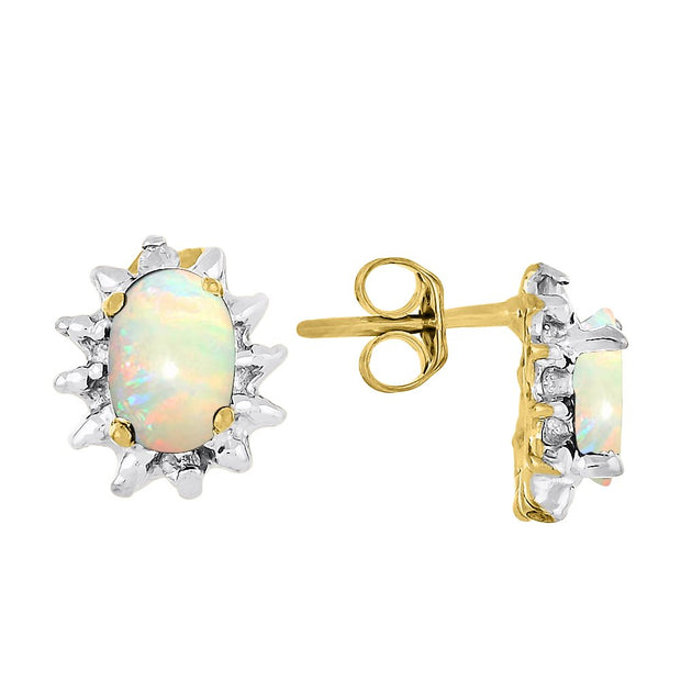 RYLOS Earrings For Women 14K White Gold - October Birthstone Earrings - Opal 6X4MM Color Stone Gemstone Jewelry For Women Gold Earrings