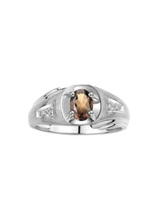 Rylos Men's Rings Classic Designer Style 8X6MM Oval Gemstone & Diamond Ring - Color Stone Birthstone Sterling Silver Ring for Men, Sizes 8-13.