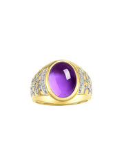 Rylos Men's Nugget Ring in Yellow Gold Plated Silver Cabochon Gemstone and Diamonds in Sizes 8-13.