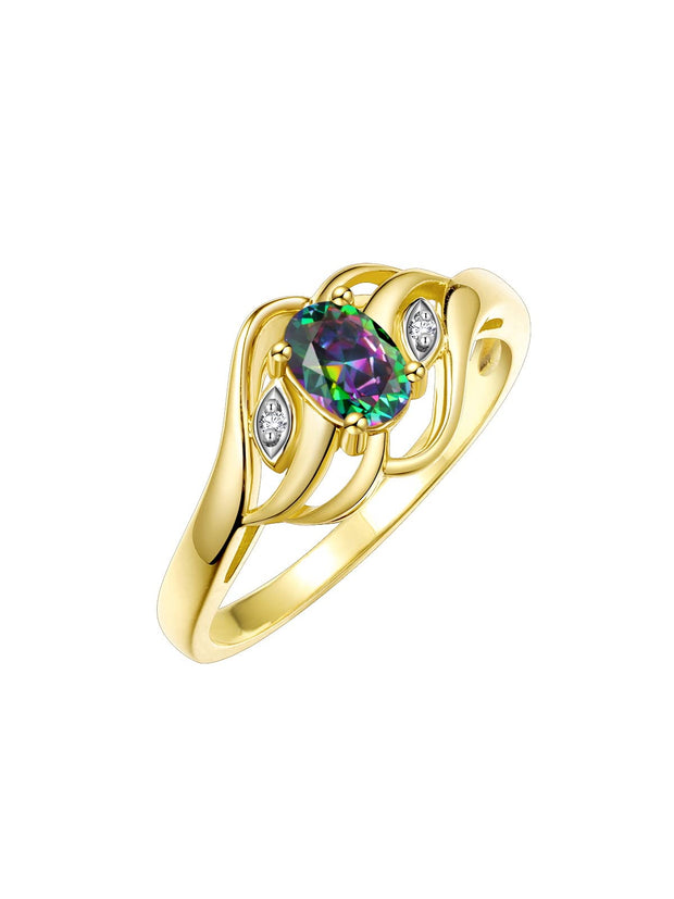 Rylos Ring featuring Classic Style, 6X4MM Birthstone Gemstone, & Diamonds - Elegant Jewelry for Women in Yellow Gold Plated Silver, Sizes 5-10