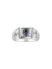 Rylos Men's Rings 14K White Gold Designer Weave Band 7X5MM Oval Gemstone & Diamond Ring - Color Stone Birthstone Rings for Men, Sizes 8-13.