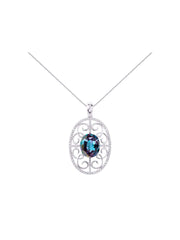 Rylos 14K White Gold Halo Designer Style Necklace: Gemstone & Diamond Pendant, 18" Chain, 12X10MM, Women's Elegant Jewelry