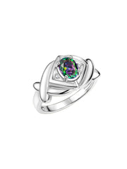 Rylos 14K White Gold XOXO Hugs & Kisses Ring with 7X5MM Gemstone & Diamonds - Birthstone Jewelry for Women in Gold, Sizes 5-10