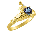 Rylos 14K Yellow Gold Claddagh Love, Loyalty & Friendship Ring with Heart 6MM Gemstone & Diamond Accent - Exquisite Claddagh Rings Birthstone Jewelry for Women - Available in Sizes 5-13