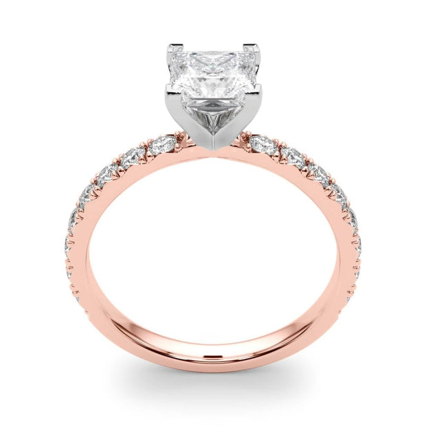 Rylos 14K Rose Gold Engagement Ring 1/2 Carat Size 7 Princess center Cut Lab Grown Diamond Center for Women