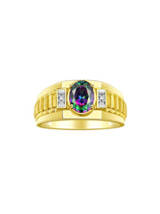 Rylos Men's Rings 14K Yellow Gold Rings Classic Designer Style 8X6MM Oval Gemstone & Sparkling Diamond Ring - Color Stone Birthstone Rings for Men, Sizes 8-13. Mens Jewelry