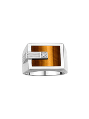 Rylos Men's Designer Ring in Sterling Silver 925: Features a Centered Diamond in Black Onyx, Red, Blue, Green Quartz, or Tiger Eye - Available in Sizes 8-13.