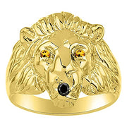 RYLOS Lion Head Ring Yellow Gold Plated Silver Gemstone Eyes & Black Diamond Mouth #1 in Mens Jewelry Sizes 6-13