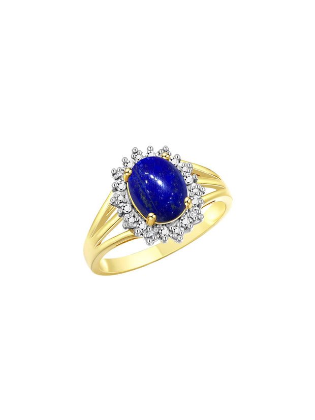 RYLOS Yellow Gold Plated Silver Ring with Princess Diana Inspired 9X7MM Gemstone and a Halo of Diamonds - Birthstone Jewelry for Women in Sizes 5-10