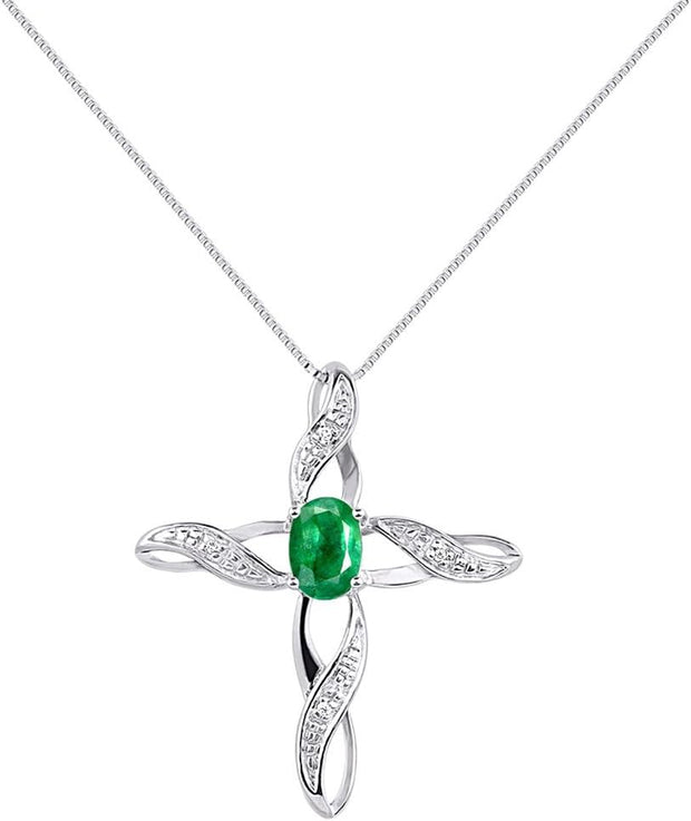 Rylos Necklace Sterling Silver 925 Cross Necklace with Gemstone & Diamonds Pendant with 18" Chain 7X5MM Birthstone Womens Jewelry Silver Necklace For Women Diamond Necklace