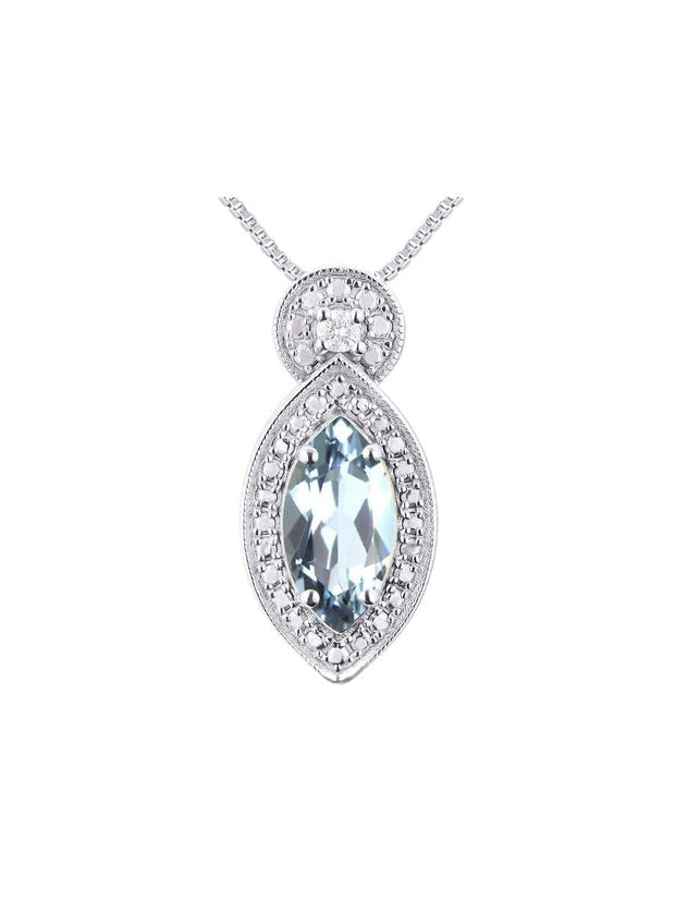 Rylos Sterling Silver Designer Necklace: Marquise Gemstone & Diamond Pendant, 18" Chain, 10X5MM Birthstone, Women's Elegant Jewelry