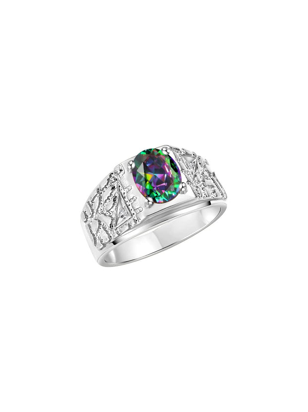 Rylos Men's Rings Designer Nugget Ring: Oval 9X7MM Gemstone & Sparkling Diamonds - Color Stone Birthstone Rings for Men, Sterling Silver Rings in Sizes 8-13. Mens Jewelry