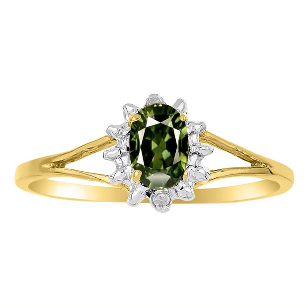 Rylos Rings For Women 14K Yellow Gold - Diamond & Green Sapphire Ring 6X4MM Color Stone Gemstone Jewelry For Women Gold Ring