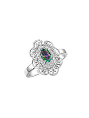 Rylos 14K White Gold Floral Designer Ring with 6X4MM Oval Gemstone & Sparkling Diamonds - Birthstone Jewelry for Women - Available in Sizes 5 to 10 Embrace Elegance!