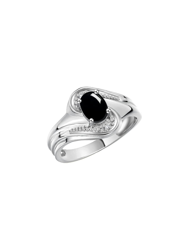 Rylos Designer Swirl Style Ring Sterling Silver 925 : 7X5MM Oval Gemstone & Diamond Accent - Birthstone Jewelry for Women - Available in Sizes 5-10.